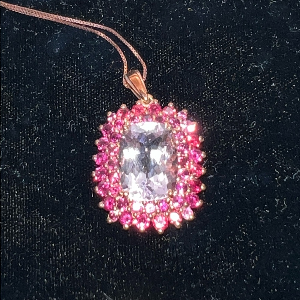 Vintage Rose de France Amethyst Pendant Necklace—11.6 Ct—with Rhodolite Garnets
